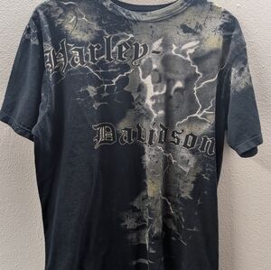 Harley Davidson 2009 St Louis MO Men's L Black Lightning Storm Skull T-Shirt